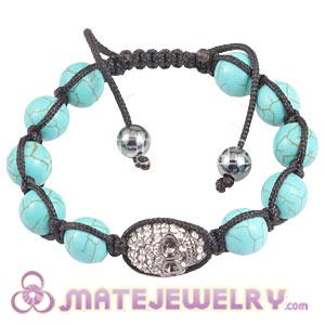 Handmade Bracelets With Turquoise And Pave Crystal Skull Bead 