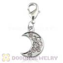 Platinum Plated Alloy European Jewelry Moon Charms With Stone