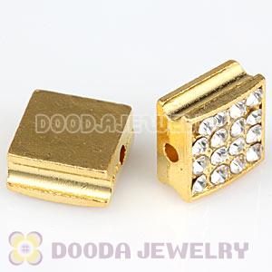 Gold Plated Pave Crystal Square Alloy Beads Wholesale
