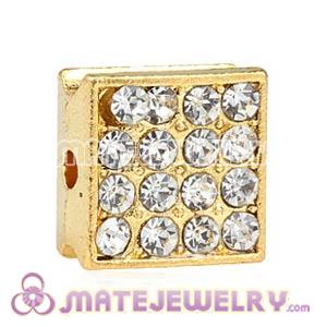 Wholesale Gold Plated Pave Crystal Square Alloy Beads 