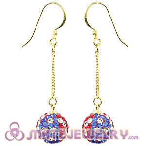 Cheap 10mm Czech Crystal Flag Of USA Bead Gold Plated Silver Dangle Earrings 