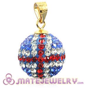 Wholesale 14mm Gold Plated Silver Czech Crystal British Flag Pendants 