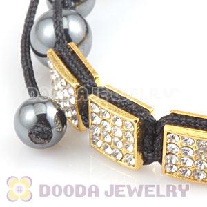 Golden Handmade Pave Crystal Square Alloy Bracelets With Hematite