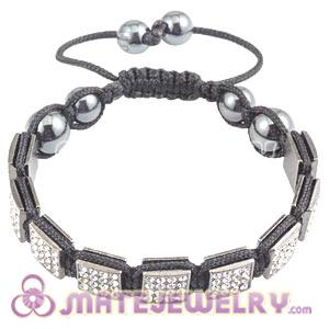 Gun Black Handmade Pave Crystal Square Alloy Bracelets With Hematite