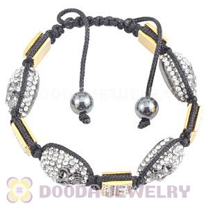 Handmade Pave Crystal Square Alloy Bracelets With Skull Bead