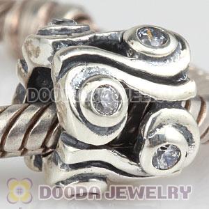925 Sterling Silver European Ocean Wave Beads With CZ Stones
