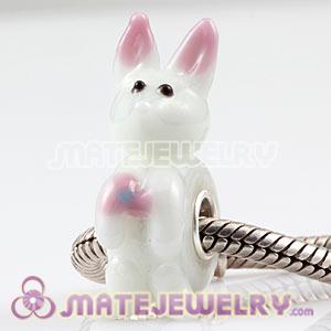 European Handmade Glass White Rabbit Beads In 925 Silver Single Core