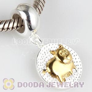 Gold Plated Sterling Silver Chinese Zodiac Pig Dangle Charm Bead Wholesale
