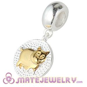 Gold Plated Sterling Silver Chinese Zodiac Pig Dangle Charm Bead Wholesale