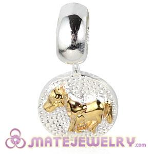 Gold Plated Sterling Silver Chinese Zodiac Horse Dangle Charm Bead Wholesale