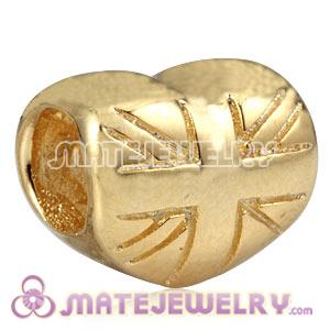 Gold Plated Sterling Union Jack Heart Beads Suit London 2012 Olympics European Bracelet
