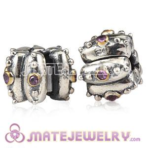 Wholesale European Sterling Silver Fusion Clip Beads With Pink CZ Stone 