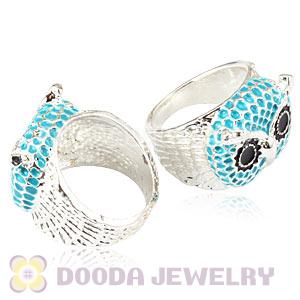 Wholesale 18mm Unisex Silver Plated Enamel Blue Owl Finger Ring 
