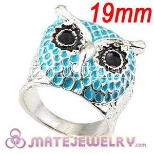 Wholesale 19mm Unisex Silver Plated Enamel Blue Owl Finger Ring 
