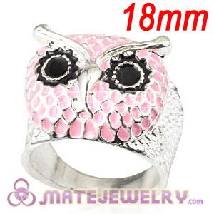 Wholesale 18mm Unisex Silver Plated Enamel Pink Owl Finger Ring 