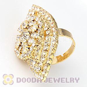 Wholesale Gold Plated White Crystal Flower Ring For Women 