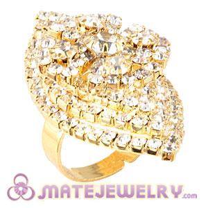 Wholesale Gold Plated White Crystal Flower Ring For Women 