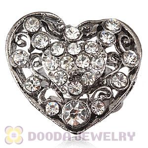 Wholesale Unisex Gun Black Plated White Crystal Heart Finger Ring  