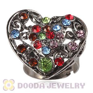 Wholesale Unisex Gun Black Plated Crystal Heart Finger Ring  