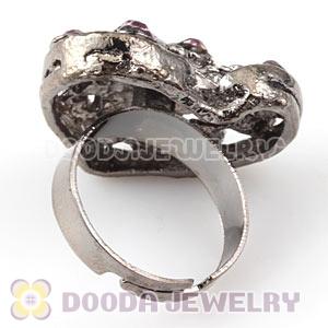 Wholesale Unisex Gun Black Plated Pink Crystal Heart Finger Ring  