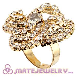 Wholesale Gold Plated White Crystal Flower Ring For Women 