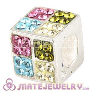Wholesale 925 Sterling Silver Austrian Crystal Square Charm Beads 