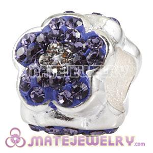 Wholesale 925 Sterling Silver Flower Charm Beads With Purple Austrian Crystal 