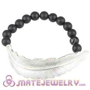 Wholesale Black Agate Feather Beaded Bracelet