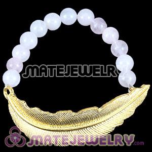 Wholesale Pink Agate Feather Beaded Bracelet