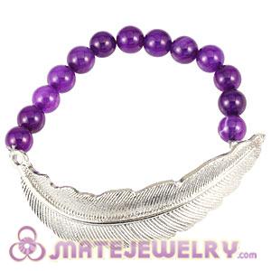 Wholesale Purple Agate Feather Beaded Bracelet