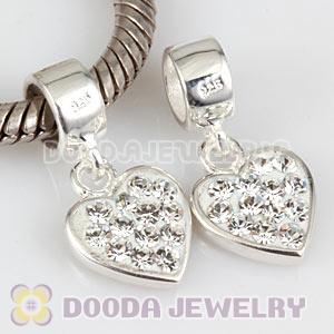 925 Sterling Silver Heart Dangle Charms With White Austrian Crystal Wholesale