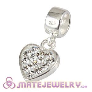 Wholesale 925 Sterling Silver Heart Dangle Charms With White Austrian Crystal