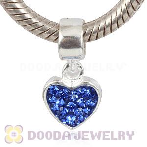 925 Sterling Silver Heart Dangle Charms With Blue Austrian Crystal Wholesale