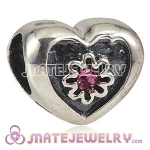 Wholesale 925 Sterling Silver Heart Charms With Pink Crystal Stones 