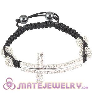 Fashion Sambarla Black Macrame Bracelet With Pave Crystal Bead And Cross  