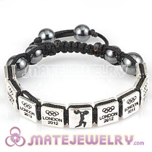 Handmade London 2012 Olympics Weightlifting Square Alloy Bracelets With Hematite