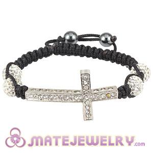 Fashion Sambarla Black Macrame Bracelet With Pave Crystal Bead And Cross  