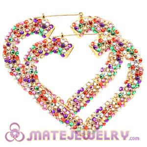 Wholesale 85X80mm Colorful Basketball Wives Bamboo Crystal Heart Earrings