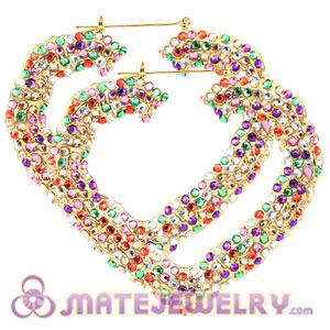 Wholesale 85X90mm Colorful Basketball Wives Bamboo Crystal Heart Earrings