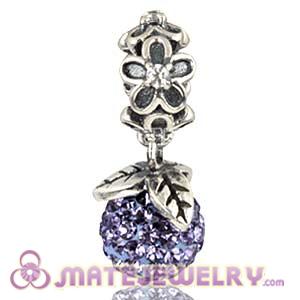 Silver European Forever Bloom Dangle Charms 8mm Purple Czech Crystal Beads