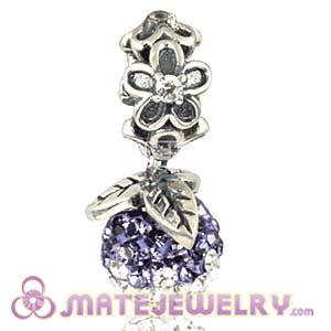 Silver European Forever Bloom Dangle Charms 8mm Purple-White Czech Crystal Beads