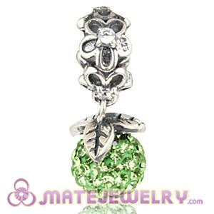 Silver European Forever Bloom Dangle Charms 8mm Green Czech Crystal Beads