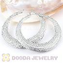 Cheap 90mm Silver Basketball Wives Bamboo Crystal Hoop Earrings 