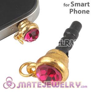 Wholesale Earphone Jack Plug Accessory With Fushia Crystal For Smart Phone 
