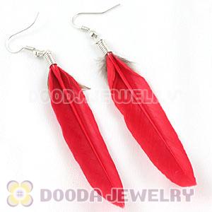 Natural Pink And Grizzly Rooster Feather Earrings With Alloy Fishhook Wholesale