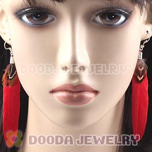 Natural Pink And Grizzly Rooster Feather Earrings With Alloy Fishhook Wholesale