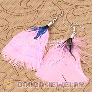 Fashion Bohemian Magenta Feather Earrings With Alloy Fishhook Wholesale