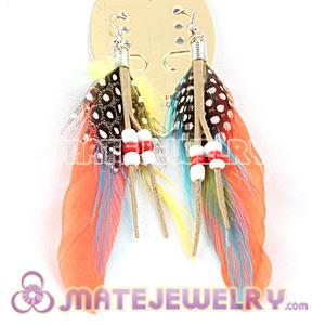 Cheap Tibetan Jaderic Indianstyles Red Feather Earrings Enhanced By Mix Bead 