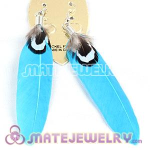 Long Blue Tibetan Jaderic Bohemia Styles Feather Earrings