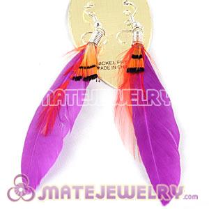 Long Navy Tibetan Jaderic Indianstyles Grizzly Feather Earrings